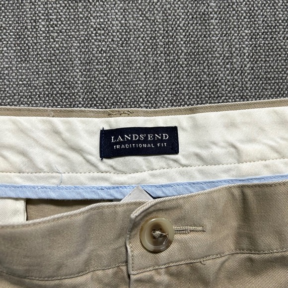 Lands End Mens 38x30 Traditional Fit Pleated Chino Pants Khaki Cotton Trousers - Picture 3 of 9